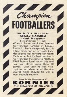 1954 Kornies Champion Footballers #34 Gerald Marchesi Back